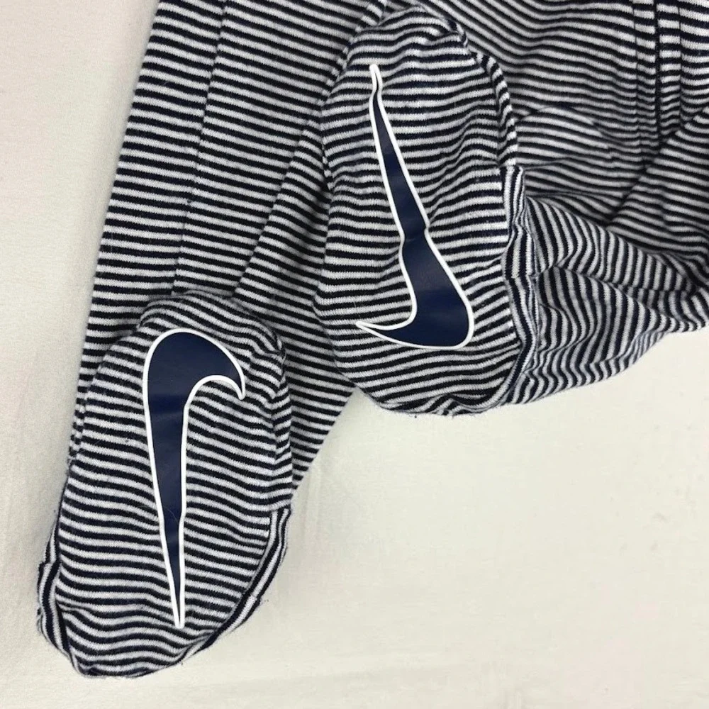 Nike Baby 3 Mo Footed Viscose Pajamas Sleeper Striped Navy Blue White Zip Swoosh